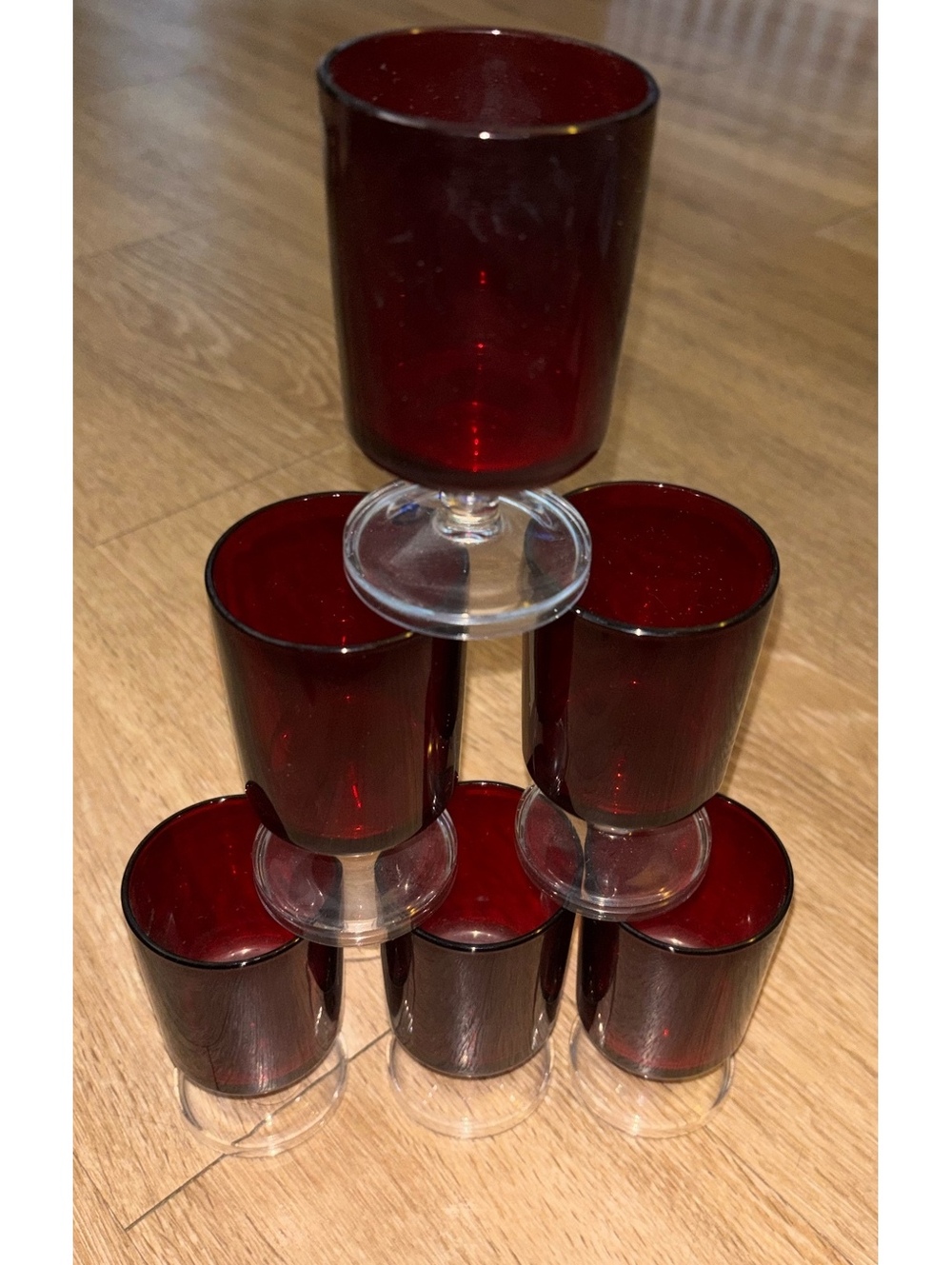 Mid-Century French Cavalier Ruby Red Wine and Cordial Stemware by J.G. Durand